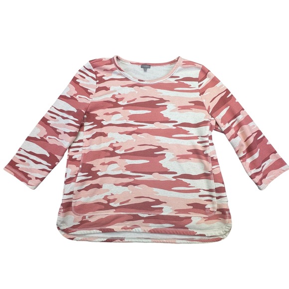 T by Talbots Tops - T By Talbots Sweater Women's Size XL Pink Camo Fleece Long Sleeve‎ Crew Neck